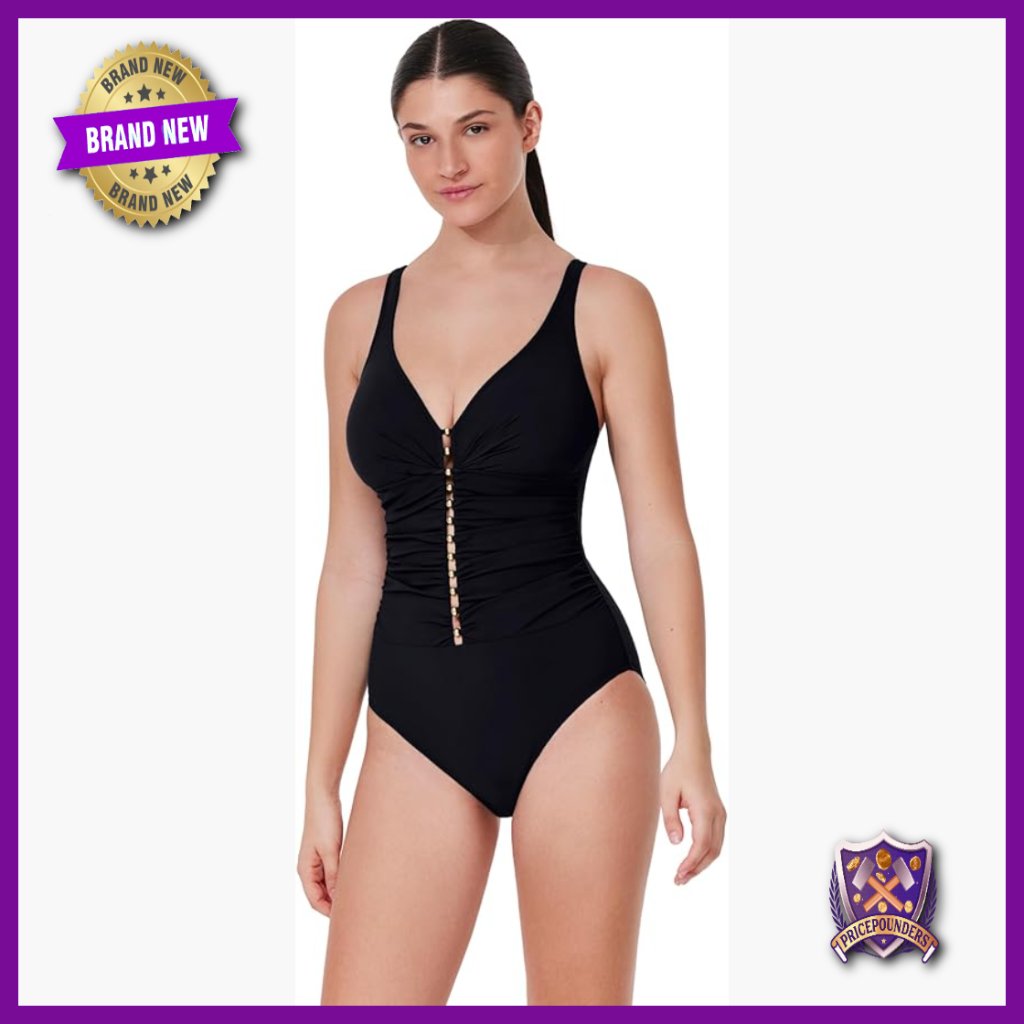 D-Cup V-Neck One Piece Swimsuit With Gold Beading And Adjustable Straps